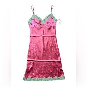 Gold Hawk Silk Lace Trim Slip Dress Medium Camillia Rose